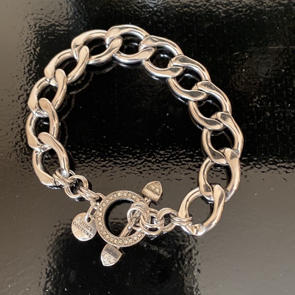 Juicy Coutures Link Bracelet Rhinestone and Silvertone Toggle Clasp - Picture 10 of 11